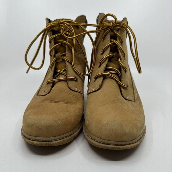 TIMBERLAND EARTHKEEPERS Womens 9.5 AMSTON WEDGE BOOTIE Lace Up Tan - Picture 2 of 10